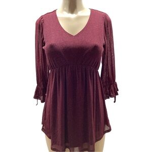 Siren Lily Small Shimmery Lined Maternity 3/4 Tie Sleeve Top, New With Tags.